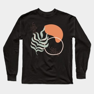 Abstract shapes lines and leaves digital design illustration Long Sleeve T-Shirt